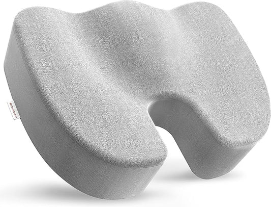 Bomdaia Seat Cushion for Office Chair, Memory Foam Coccyx Cushion Pad, Desk Chair Car Seat Cushion for Tailbone, Sciatica, Lower Back Pain Relief (Gray)