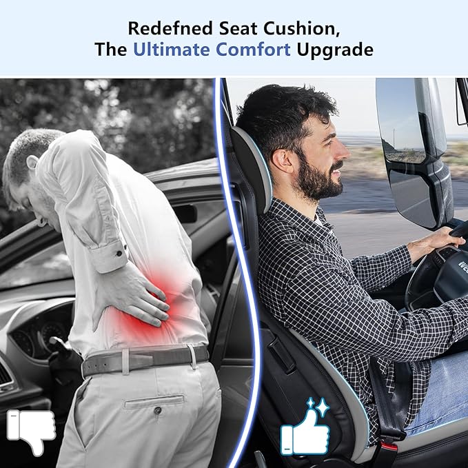 Car Seat Cushion with Neck Pillow & Lumbar Support Kit Back Sciatica Tailbone Pain Relief Car Pillows Ergonomic Memory Foam Back Support for Driving Seat Office Chair Wheelchair Grey