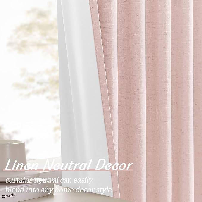 UHITECH 90 Inch Curtains for Living Room Pink Blackout Curtain for Bedroom 2 Panels Set Window Linen Textured Noise Reducing Thermal Insulated Rod Pocket Modern Farmhouse Drapes