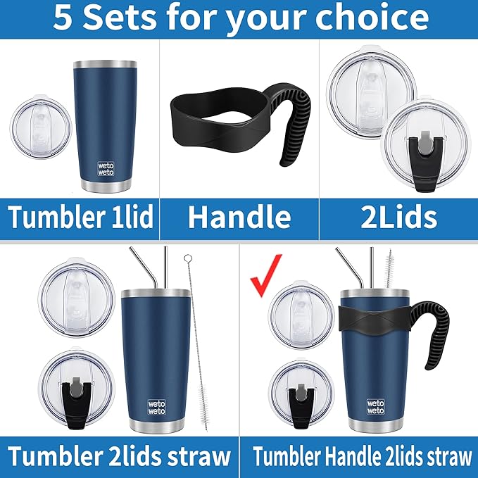 WETOWETO 20oz Tumbler with 2 lids and 2 straws, Stainless Steel Vacuum Insulated Coffee Tumbler Cup, Double Wall Powder Coated Leak-proof Travel Coffee Mug Cup (Black, 1 Pack)
