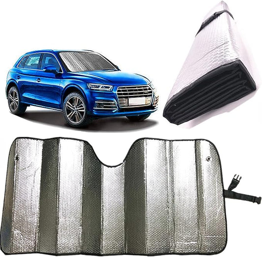 Car Windshield Sunshade-Thicken 5-Layer Bubble Block Heat and Sun UV Rays,Front Windshield Sun Shade- Keeps Your Vehicle Cool - 58 x 27.5 Inch (Sliver)