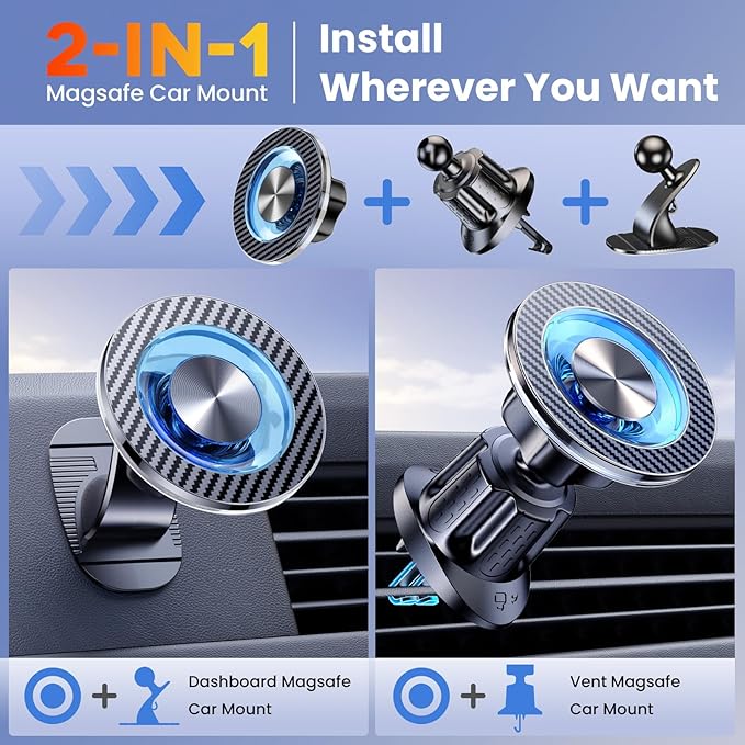 for MagSafe Car Mount Magnetic Phone Holder for Car [2025 Upgraded 22X Magnets & Double-Hooks] Phone Holders for Your Car Stand for Dashboard Vent GPS for iPhone 16/15/14/13/12 Android etc