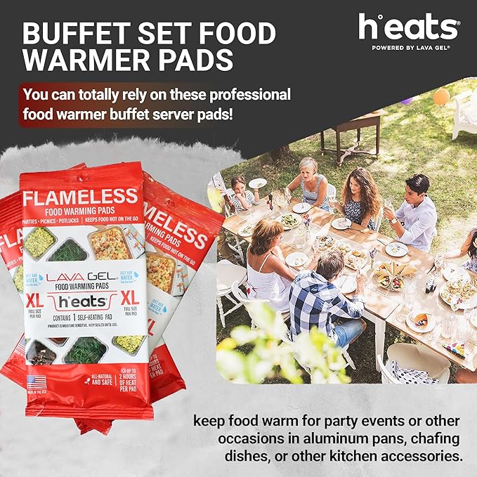 Flameless Food Warming Pads (6 Pack) - Food Warmers for Parties Buffet Disposable - Party Buffet Servers and Warmers for Full Size Pans - Heating Pads for Chafing Dish- Must-Have Catering Supplies