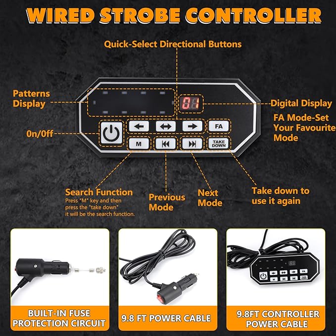 13.7 Inch 20 Modes LED Rooftop Magnetic Strobe Lights, Emergency Traffic Warning Flashing Plow Light with Controller for Trucks, Construction Vehicles and Snowplows (Amber)