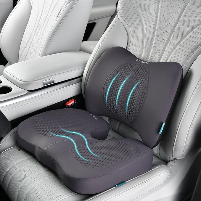 FLORICH Car Seat Cushion and Back Support for Office Chair Memory Foam Chair Cushions Pressure Relief Seat Pads with Gel Massage Point Lumbar Support(Grey)