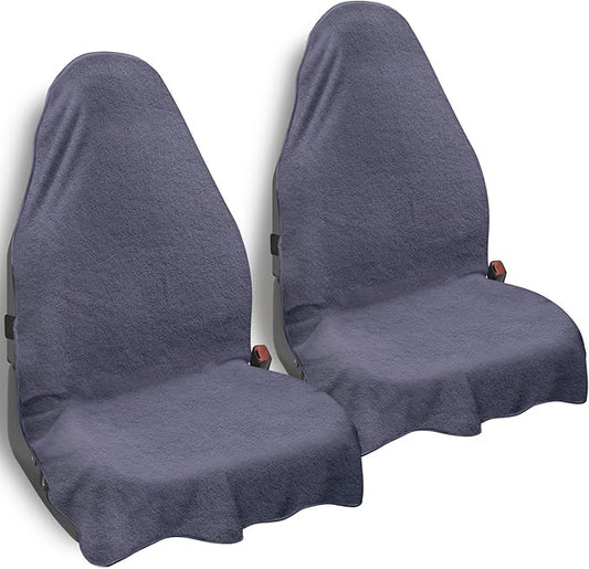 Car Seat Towel Cover, 2pcs Universal Front Seat Protector for Cars, SUVs and Trucks, Sweat Towel Car Seat Cover for Gym, Yoga, Swimming, Pets and Family Travel, Purple Gray