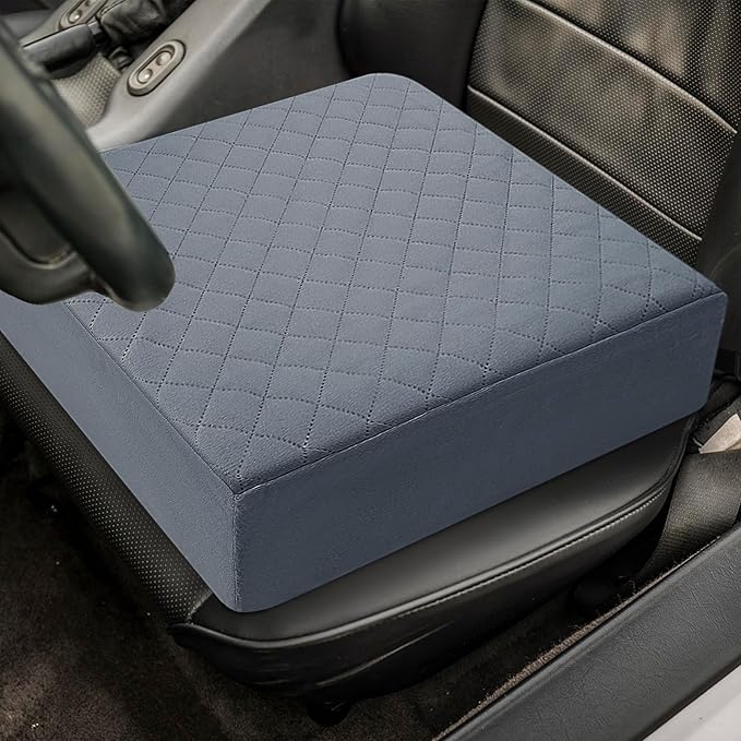 Booster Cushion for Adults - 16x16x5 Medium-Firm Seat Cushion for Home, Office, Wheelchair, Car - Washable Velvety Cover with Waterproof Layer & Removable Strap, Non-Slip Base - Gray