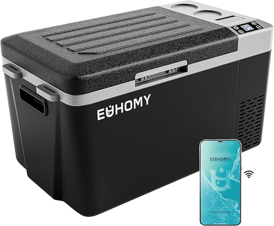 EUHOMY 12 Volt Refrigerator, 24QT(23L) Electric Cooler, Car Fridge APP Control, Car Refrigerator 12/24V DC 100-240V AC, Portable Freezer Usable Battery for Camping, Travel, Truck, Outdoor