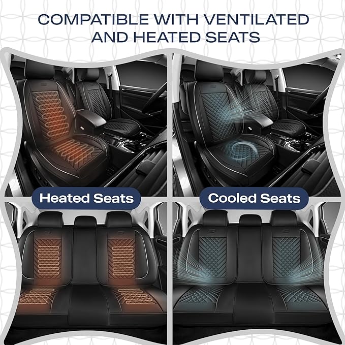 Skechers MAX Cushioning Car Seat Covers,Memory Foam Piping Leather Seat Covers,Waterproof Car Seat Protector Front Seats,Car Seat Cushion Airbag Universal Fit for Most Cars,Vans,Trucks,SUV,Grey