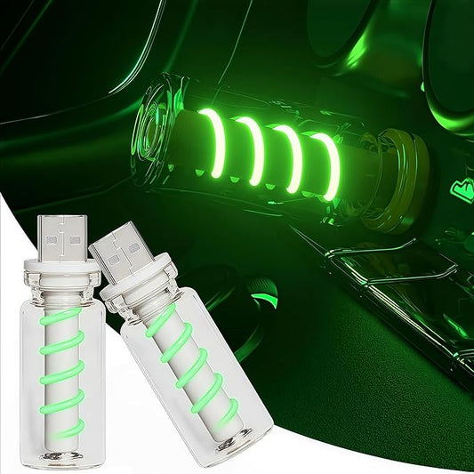 2 PCS USB Car Interior Lights, Touch Dimmable, Mini Retro Glass Bottle Design Suitable for Cars, Bedrooms, Corridors and Camping (Green)