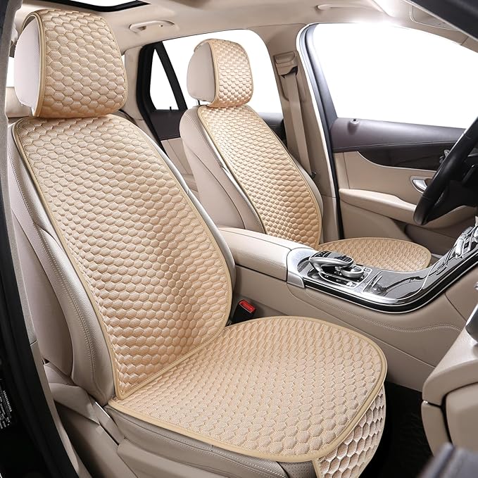 Car Seat Covers Cushion Pad,Front Seat Covers for Cars,Super Breathable,Storage Bags,Anti-Slip,Universal Automotive Seat Covers Fit for Most Sedans SUV Pick-up (Front Beige)