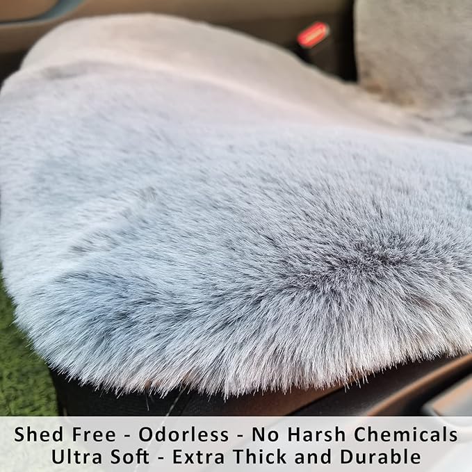 Champlus Silky Fur Car Seat Cover, Universal Fit Faux Sheepskin Automotive Cushion, 1pc, Gray