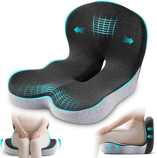 Seat Cushion, Office Chair Cushions for Lower Back Tailbone Protect, Seat Cushions for Office Chair with L-Shaped Ergonomic Design, Memory Foam Chair Cushion for Long Sitting Office Worker(Black Gray)
