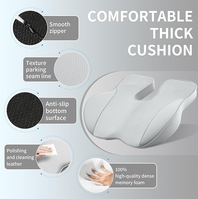 Car Seat Cushions for Driving Memory Foam Office Chair Seat Cushion Sciatica Pain Relief Pillow for Truck SUV