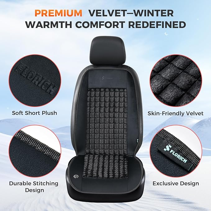 FLORICH Driver or Passenger Car Seat Cushion Comfortable Seat Cover for Full Back for Cars Trucks SUV Van, Black