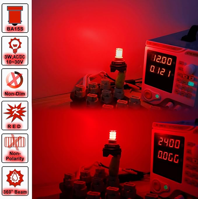 12V 1156 BA15S Red 1003 1141 7506 LED Bulbs Brilliant Red,DC Bayonet Single Contact Base,AC10-24V DC10-30 volt LED Replacement for Brake,Tail Lights,Blinker,Turn Signal,Parking or Running Lights,4Pack