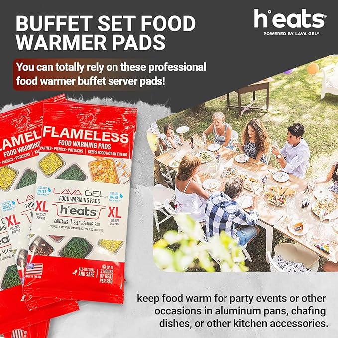 H°eats Flameless Food Warming Pads (72-Pack) - Full Size Food Warmers for Parties Buffet - Party Buffet Servers and Warmers - Heating Pads for Chafing Dish - Must-Have Catering Supplies
