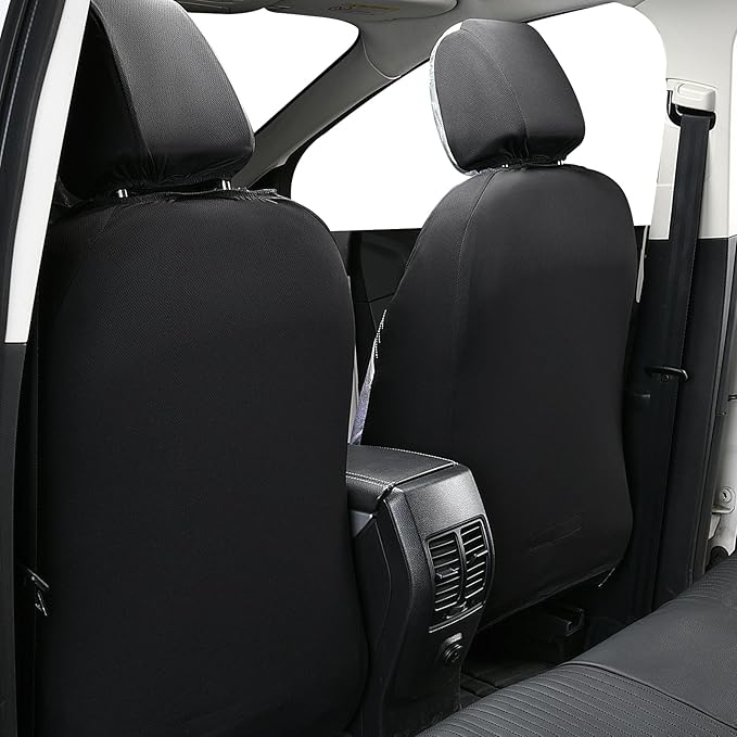 Flying Banner Synthetic Leather car seat Covers Full Set Front and Rear Bench Fashion Easy Installation Cup Holder Free (Black & Gray, Low Bucket - Full Set)
