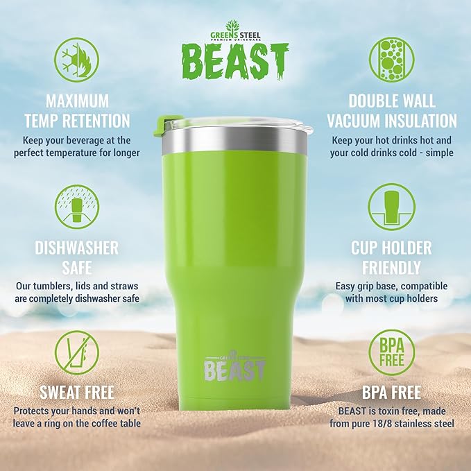 Beast 20 oz Tumbler Stainless Steel Vacuum Insulated Coffee Ice Cup Double Wall Travel Flask (Lemongrass Green)