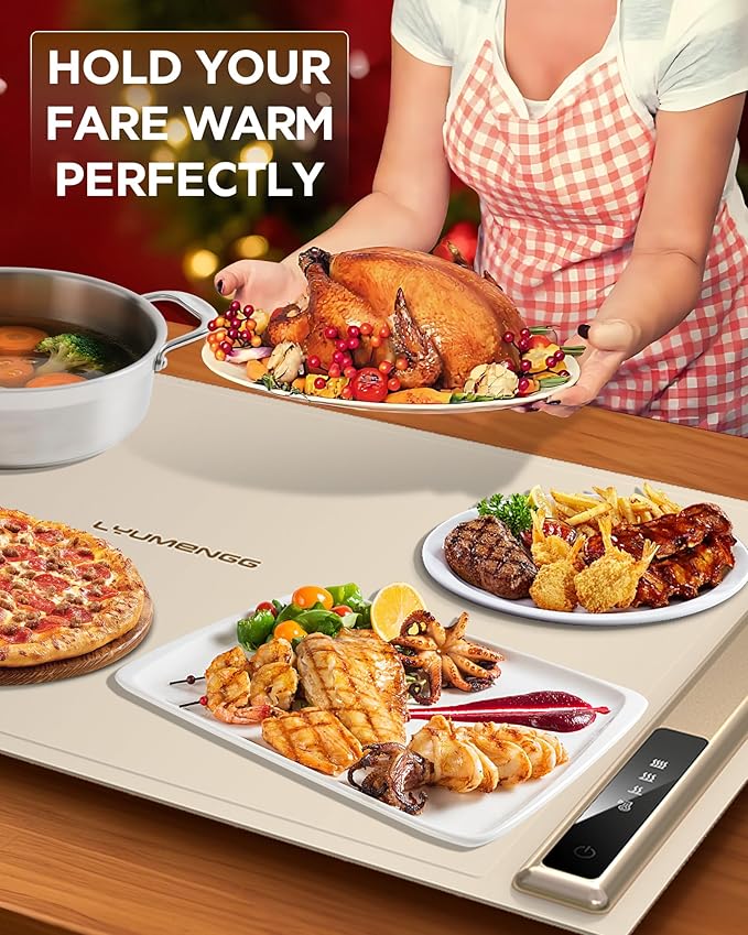 Warming Mat for Food,10s Rapid Warm Food Warming Mat,3-Temp Portable Food Warmer,Fast Heating BPA-Free Auto Shut Off Chafing Dishes For Buffet,Roll Up Food Warmers For Parties Buffet White