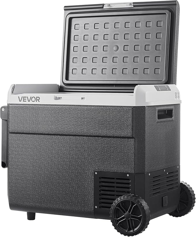 VEVOR 63.4QT/60L Car Fridge, Portable Electric Cooler with Wheels and Handle, -4℉~68℉, 12/24V DC and 100-240V AC Compressor Freezer for Outdoor, Camping, Travel, RV, Black
