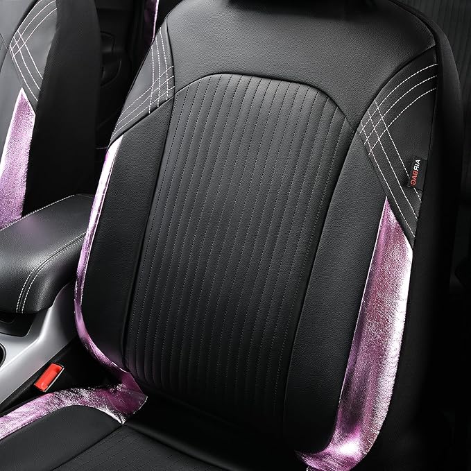 Flying Banner Synthetic Leather car seat Covers Full Set Front and Rear Bench Fashion Easy Installation Cup Holder Free (Black & Pink, Low Bucket - Full Set)