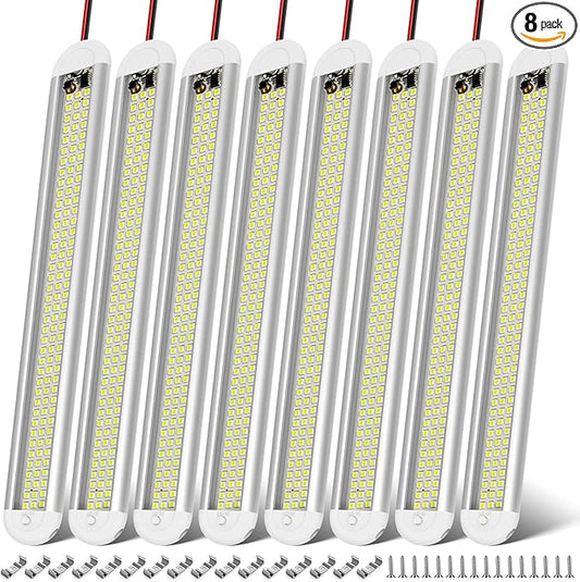CT CAPETRONIX 12v LED Interior Light Bar, 120LEDs 1500LM 8W DC 12 Volt led Strip Lights with ON/Off Switch, for Enclosed Cargo Trailer, Car RV Van Truck Lorry Camper Boat Caravan Motorhome (8Pack)