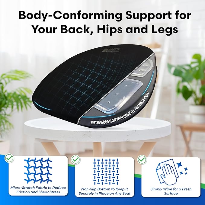 Travel Seat Cushion with LiquiCell Technology – Thin Orthopedic Butt Pillow for Sciatica, Tailbone, Coccyx & Back Pain – Seat Pad for Car Driving, Truck, Wheelchair, Airplane, Office, Home Use