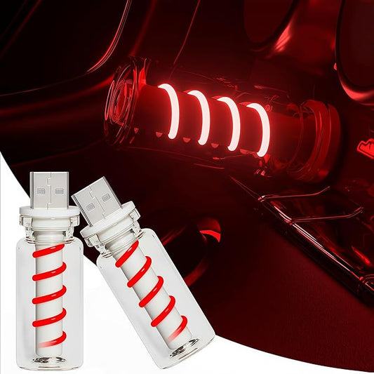 2 PCS USB Car Interior Lights, Touch Dimmable, Mini Retro Glass Bottle Design Suitable for Cars, Bedrooms, Corridors and Camping (Red)
