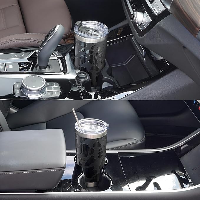 WETOWETO 20oz Tumbler with 2 lids and 2 straws, Stainless Steel Vacuum Insulated Water Coffee Tumbler Cup, Double Wall Powder Coated Spill-Proof Travel Mug Thermal Cup (Black Leopard, 1 Pack)
