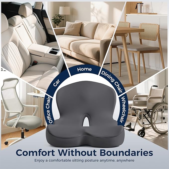 Seat Cushion, Office Chair Cushions for Lower Back Tailbone Protect, Seat Cushions for Office Chair with L-Shaped Ergonomic Design, Memory Foam Chair Cushion for Long Sitting Office Worker(Dark Gray)