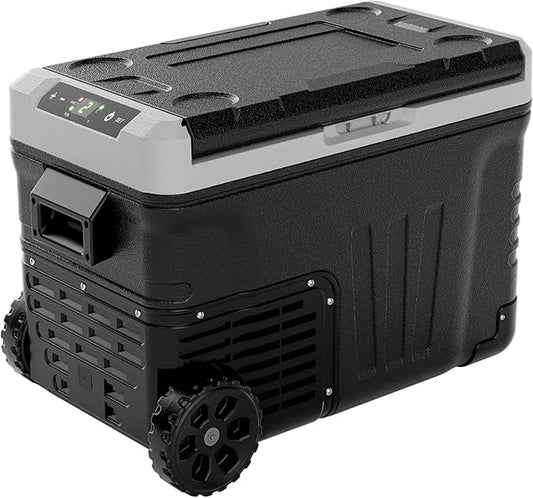 EUHOMY 12 Volt Refrigerator, 37QT(35L) Electric Cooler, Portable Freezer 12V/24V DC 100-240V AC, 12V Fridge -4℉~68℉, 12V Cooler with Wheels & 2 Baskets for Travel, Truck, Boat, Camping