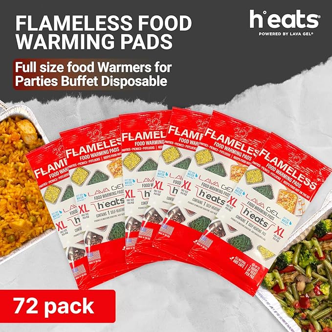 H°eats Flameless Food Warming Pads (72-Pack) - Full Size Food Warmers for Parties Buffet - Party Buffet Servers and Warmers - Heating Pads for Chafing Dish - Must-Have Catering Supplies