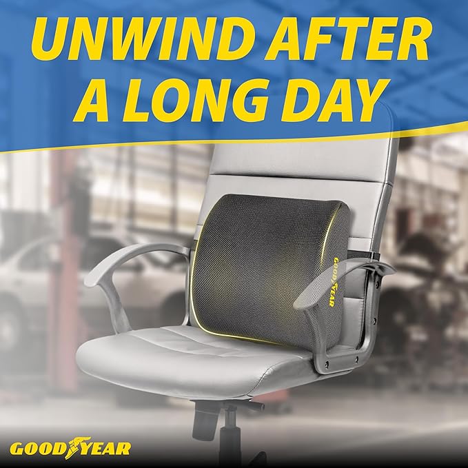 Goodyear Ergonomic Lumbar Support Pillow for Office Chair, Gaming Chair, or Car, Memory Foam Cushion with Ventilated Mesh and Adjustable Strap
