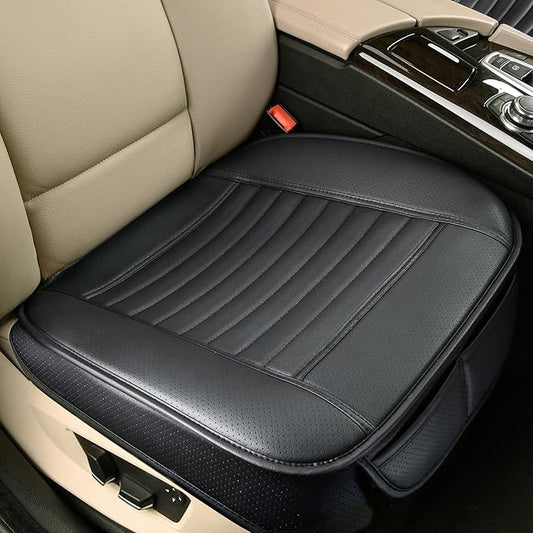 1pc Edge Wrapping Comfortable Car Front Seat Cover Cushion Pad Mat Protector, Anti-Slip Bottom Seat Cushion Cover for Auto with PU Leather(Black)