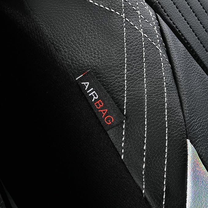 Flying Banner Synthetic Leather car seat Covers Full Set Front and Rear Bench Fashion Easy Installation Cup Holder Free (Black & Gray, Low Bucket - Full Set)
