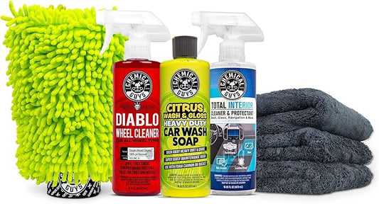 Chemical Guys HOL357 Clean & Shine Car Wash Starter Kit - Safe for Cars, Trucks, Motorcycles, SUVs, Jeeps, RVs & More (7 Piece Set, Including 3 16 oz. Car Detailing Chemicals)