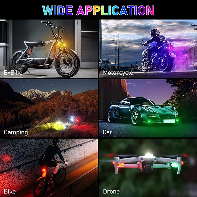 Wireless LED Lights for Car,Wireless Rock Lights with 8 Colors 10 Modes,Rechargeable LED Strobe Warning Light with Remote Control for Motorcycle,Bicycles,Drone,e-Scooter, Boats, Camping