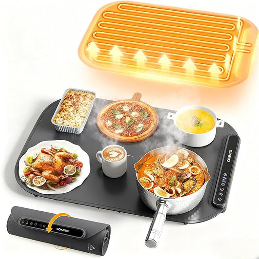 Food Warming Mat, Food Warmers for Parties Buffet, Silicone Heating Mat with 7 Temperature Settings, Roll-Up Storage, 17.91"x12.8", Grey