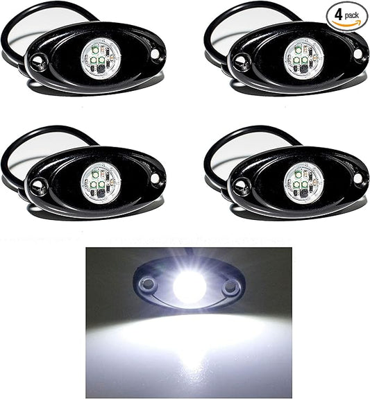 YONEDA White Rock Lights 6000K Ultra Bright LED Neon Underglow Lights IP68 Waterproof for Trucks SUV UTV ATV RZR Car Boats Pickup Motorcycle(4 Pods)