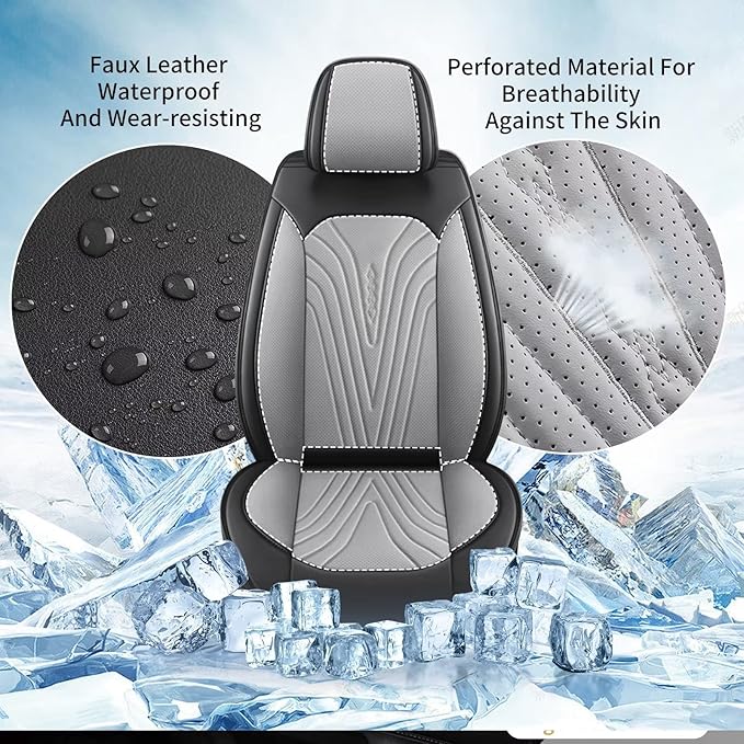 Front Seat Covers Fit for Nissan Frontier 2009-2023 2024 2025, Faux Leather Automotive Seat Covers Breathable Waterproof Seat Cushions Compatible with Airbag (2 Seats,Black & Gray)