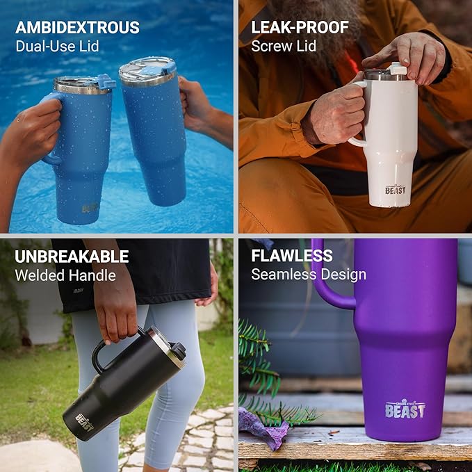Beast 42 oz Tumbler Stainless Steel Vacuum Insulated Coffee Ice Cup Double Wall Travel Flask (Matt Black)