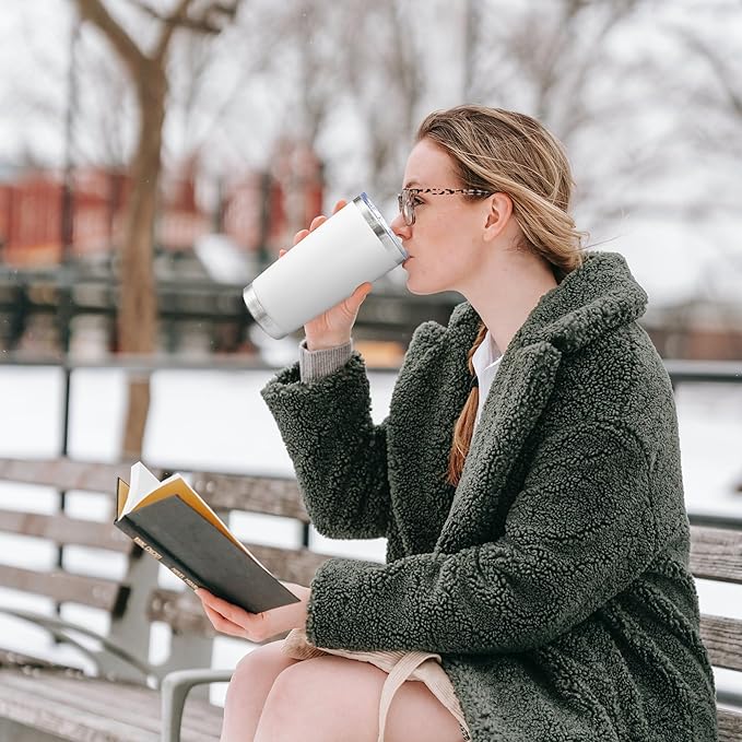 20oz Tumbler Bulk Stainless Steel Tumblers with Lid Vacuum Insulated Double Wall Travel Coffee Mug Powder Coated Tumbler Cup for Hot and Cold Drinks(White, 6 pack)