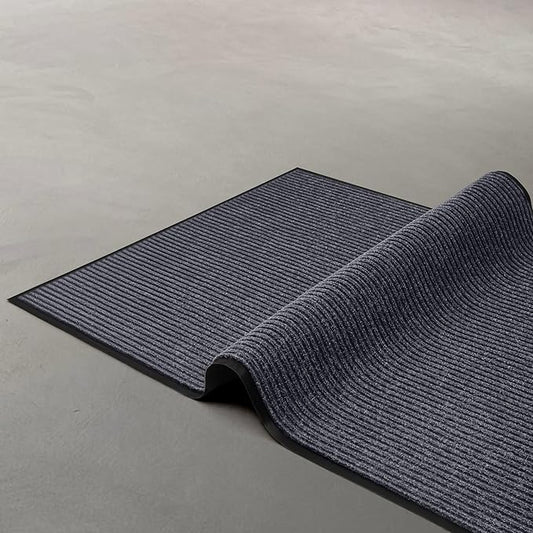 MaxMat® Heavy Duty Floor Mat - Large Commercial, Indoor/Outdoor, Waterproof, Low-Profile, Easy to Clean Doormat (2 x 6 Feet, Grey, MXM-RIB0026GY)