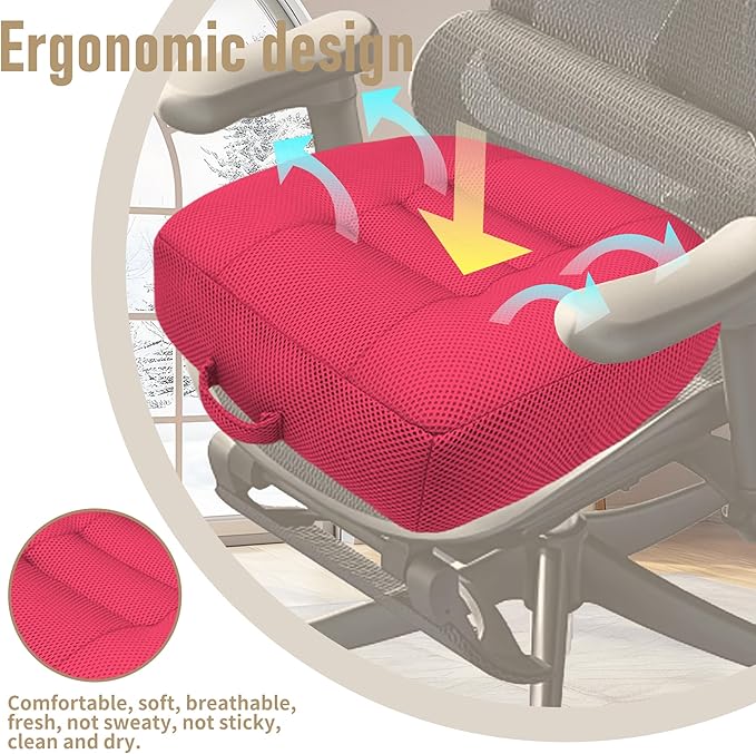 15.7x15.7x4.7 Inches Adjustable Thicknes Car Booster Seat Cushion Office boosr seat Cushion，Nylon Mesh & PP Memory Foam, Height-Adjustable for Driving, Office, Yoga, and Outdoor Use - Pink