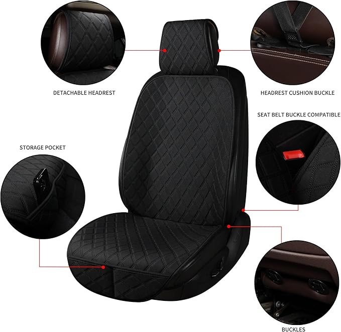 2PCS Linen Front Seat Covers for Cars Sideless Seat Covers Breathable Cloth Fabric Car Seat Protector Universal Fit Most Automotive, SUV, Trucks, Van(Black)