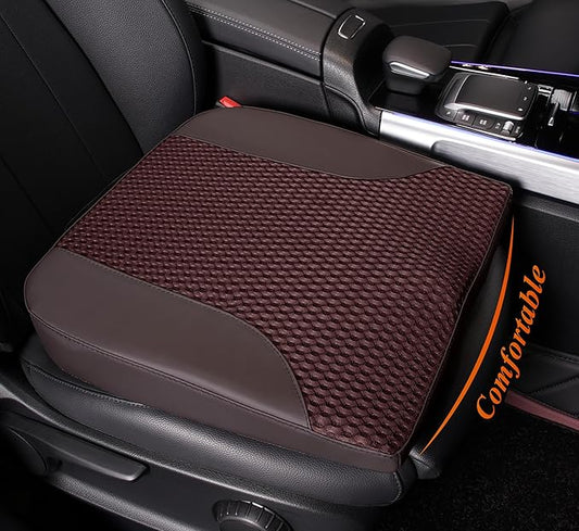 kingphenix Car Seat Cushion – Memory Foam Pad for Driving Comfort – Boosts Height and Relieves Coccyx & Lower Back Pain – Car, Truck, Office Chair (Brown)