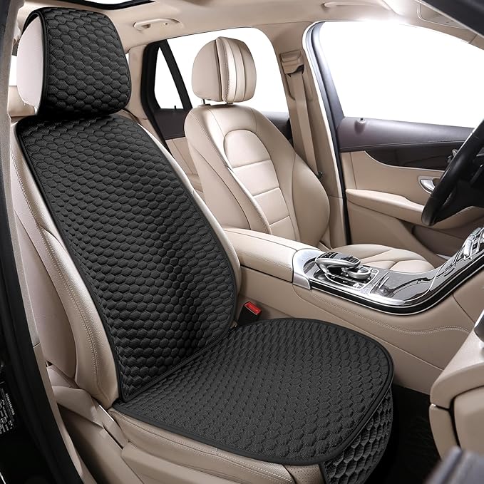 Universal Car Seat Covers for Front Seats, Super Breathable & Anti-Slip Automotive Seat Cushion Pad with Storage Bags, Fits Most Sedans, SUVs, Pickup Trucks(Front Black)