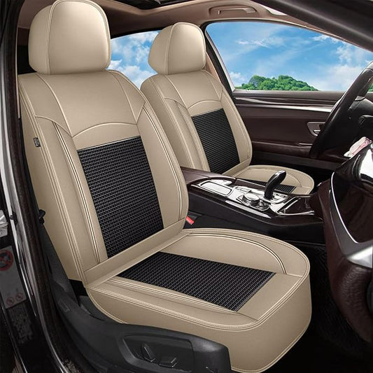 2 Front Seat Covers Fit for Nissan Frontier 2009-2024 2025: Car Seat Covers Leather Waterproof Ice Silk Breathable Car Seat Cushion Protector (2 Seats, Black & Beige)
