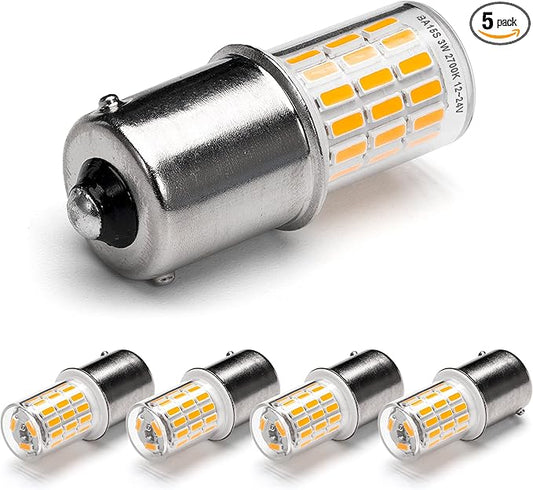 BA15S Led 12V Landscape RV Camper Interior Light Bulbs, 1156 1141 2700k Warm White,DC Bayonet Single Contact Base BA15S Bulbs for Marine Boat Trailer Lights,5 Pack